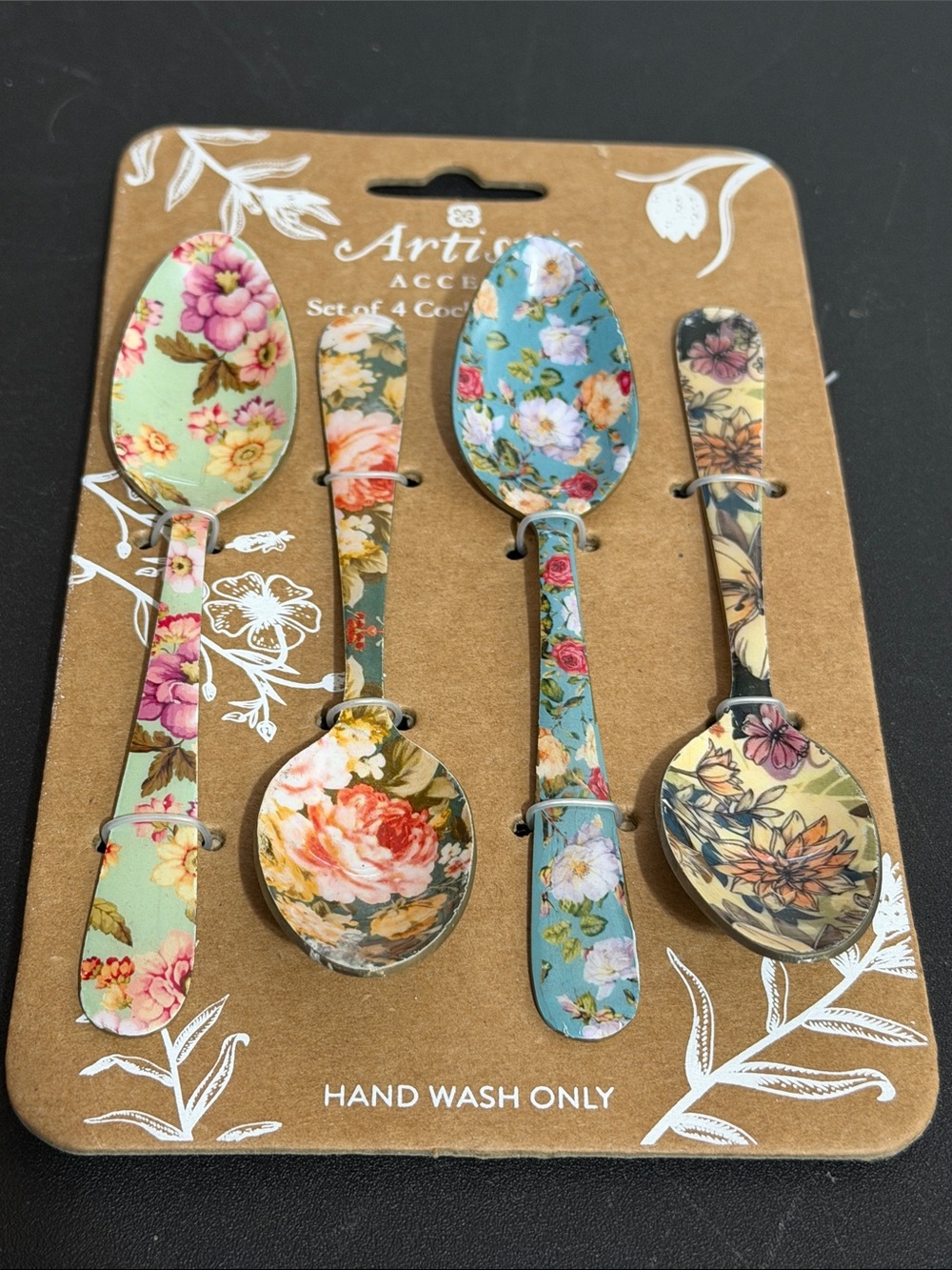 Artistic accents set of 4 floral cocktail spoons